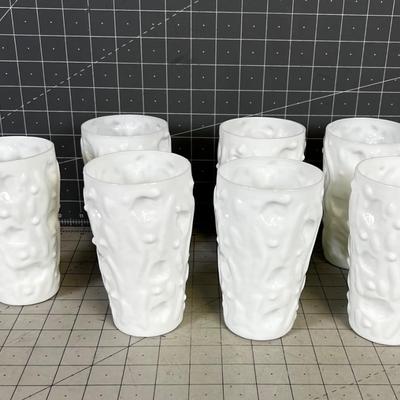 VINTAGE Mid Century  Free Form White Tumblers GLASS (7) 