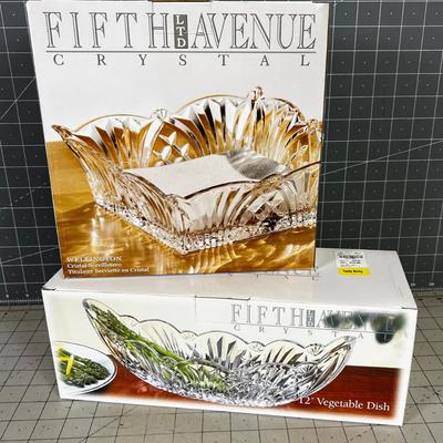 Fifth Avenue Crystal Vegetable Dish and Napkin Holder  NEW 
