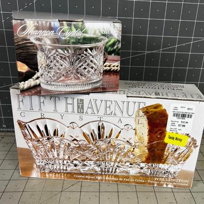 Crystal Bread Server & Bottle Coaster, New in the Box 