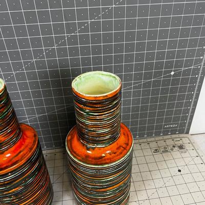 2 Royal Hagger, pair Orange Mid Century VASES 