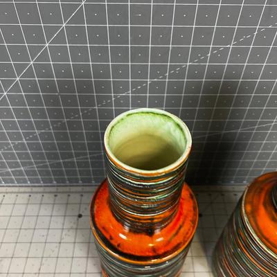 2 Royal Hagger, pair Orange Mid Century VASES 