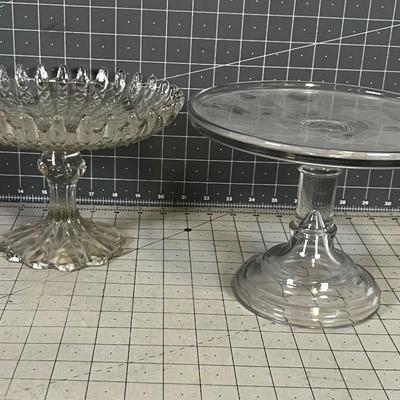 VINTAGE Glass Pedestal Cake Holder (2) 