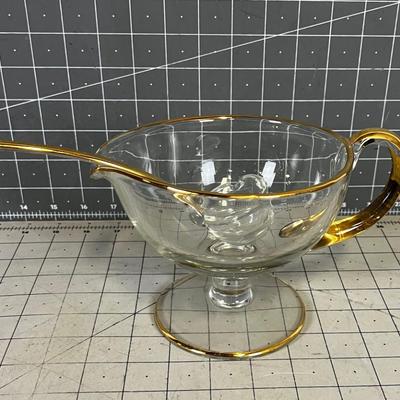 Gold Rimmed Gravy Boat with Ladle 
