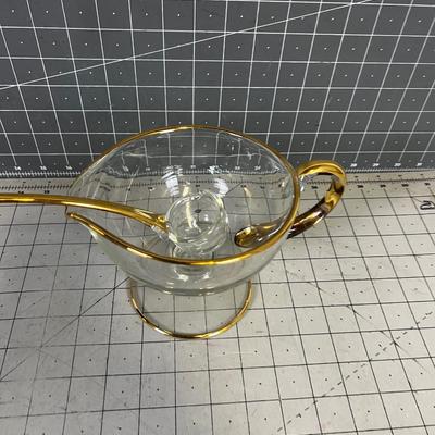 Gold Rimmed Gravy Boat with Ladle 