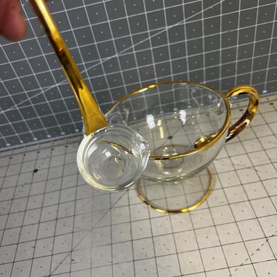 Gold Rimmed Gravy Boat with Ladle 