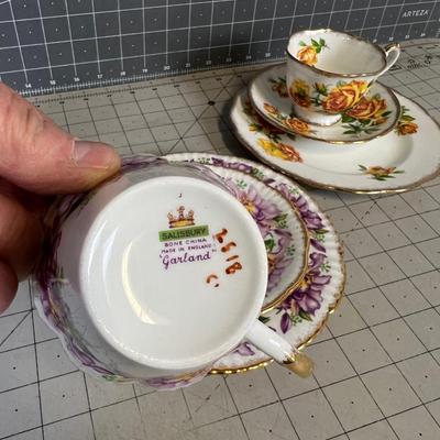3 Floral Tea Cup & Saucer  in Fine Bone China with Desert Plate. 
