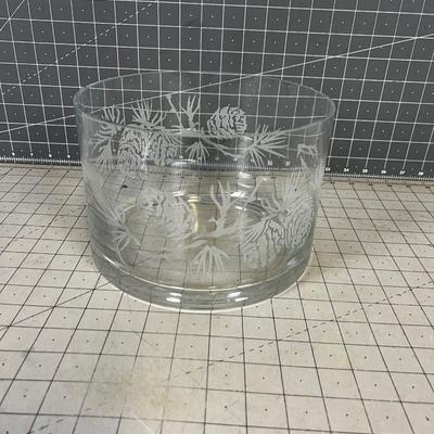 Pinecone Etched Glass Serving Bowl 