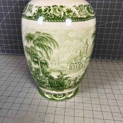 Porcelain Cover Jar GREEN  with English Bottom Stamp