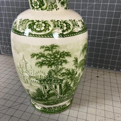 Porcelain Cover Jar GREEN  with English Bottom Stamp