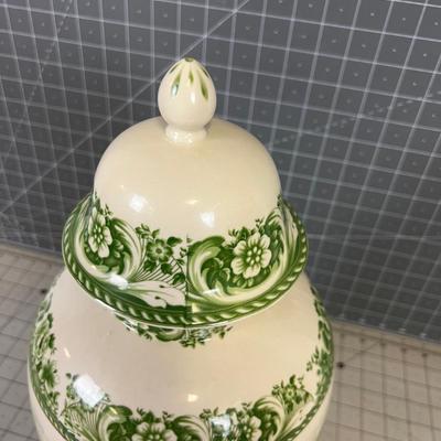 Porcelain Cover Jar GREEN  with English Bottom Stamp