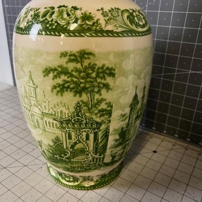 Porcelain Cover Jar GREEN  with English Bottom Stamp