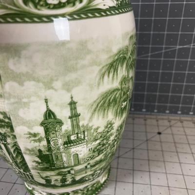 Porcelain Cover Jar GREEN  with English Bottom Stamp