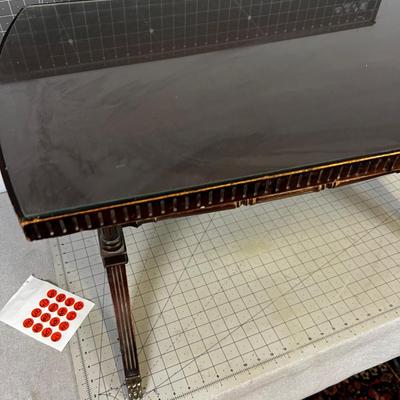 Duncan Fife Style Mahogany Wood With Glass Top Coffee Table.  