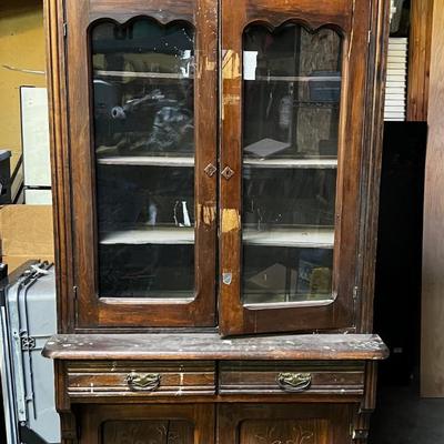 Antique Birch Kitchen Hutch