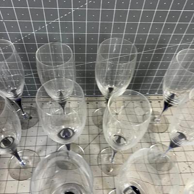 Orrefors Sweden  Hand Blown Crystal Wine Glasses with a Blue Drop inside the Stem. 
