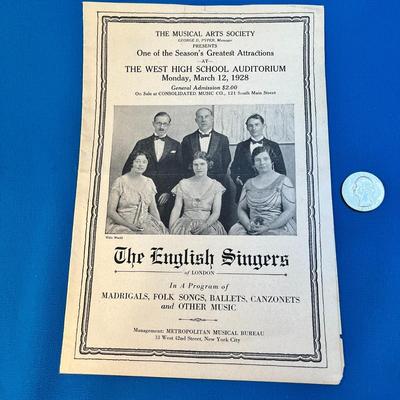 1928 WEST HIGH PROGRAM for THE ENGLISH SINGERS PERFORMANCE 