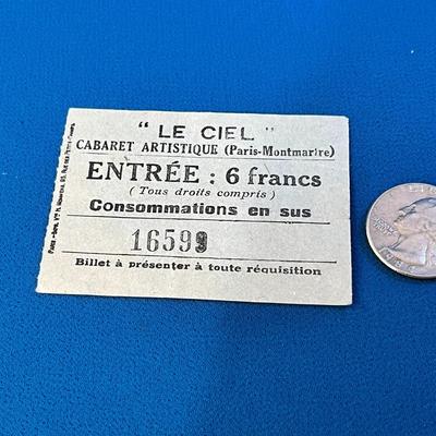 VINTAGE CABARET ARTISTIQUE PARIS-MONTMARTRE TICKET