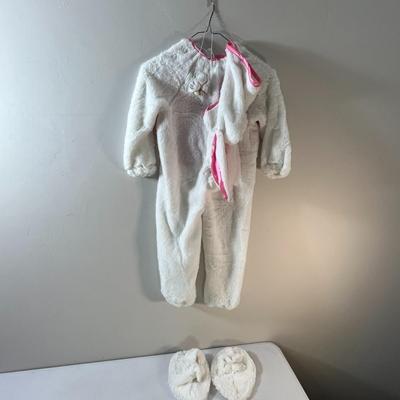 CHILDâ€™S SOFT WHITE BUNNY COSTUME w/ EARS, NOSE SLIPPERS