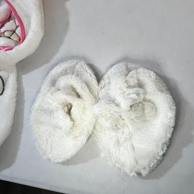 CHILDâ€™S SOFT WHITE BUNNY COSTUME w/ EARS, NOSE SLIPPERS