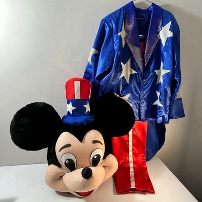 FULL MICKEY MOUSE COSTUME WITH FUR HEAD, HAT, SATIN SUIT