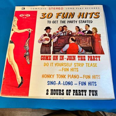 3 LP RECORD PARTY HITS: STRIP TEASE, HONKY TONK PIANO, SING-A-LONG