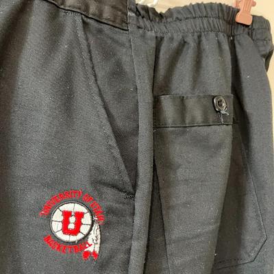 MENS BLACK GABARDINE PANTS WITH UTAH UTES BASKETBALL EMBROID.
