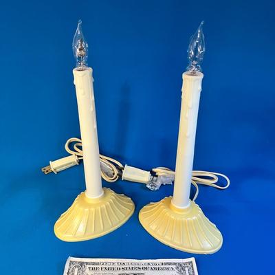 VINTAGE ELECTRIC CANDLES WITH STANDS AND DRIPS MATCHING PAIR