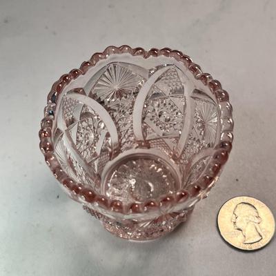 PINK PRESSED GLASS TOOTHPICK HOLDER