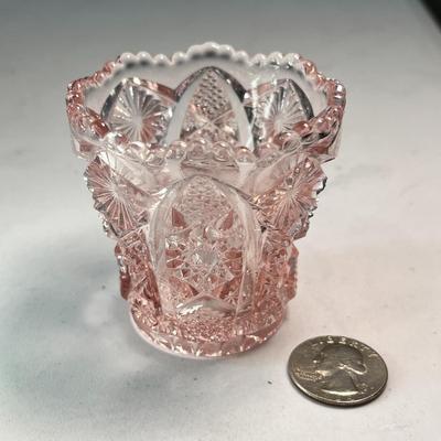 PINK PRESSED GLASS TOOTHPICK HOLDER