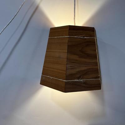 WOODEN HEXAGONAL HANGING LAMP WITH TWINE ACCENT