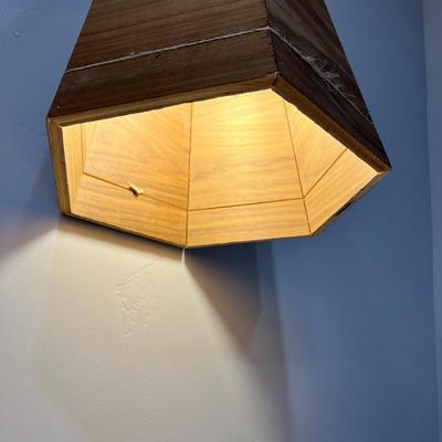 WOODEN HEXAGONAL HANGING LAMP WITH TWINE ACCENT