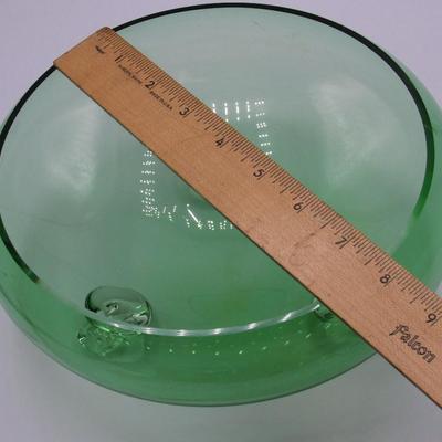 Vintage Mid Century Modern Three Footed Clear Green Glass Bowl