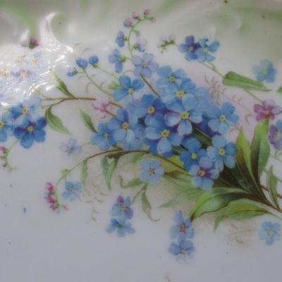 Vintage Porcelain Soft Pink & Green Colored Cottagecore Blue Flower Motif Dish