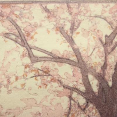 Vintage Signed & Framed Art Print Avenue of Cherry Trees by Hiroshi Yoshida