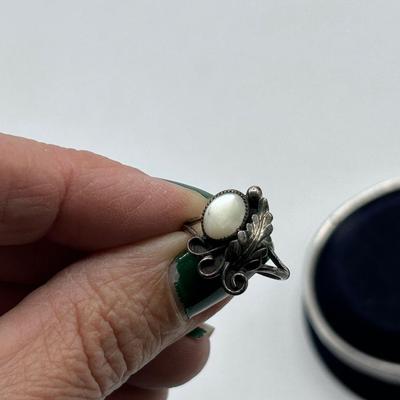 Hallmarked Silver Moonstone Southwestern Style Ring and Bangle Bracelet