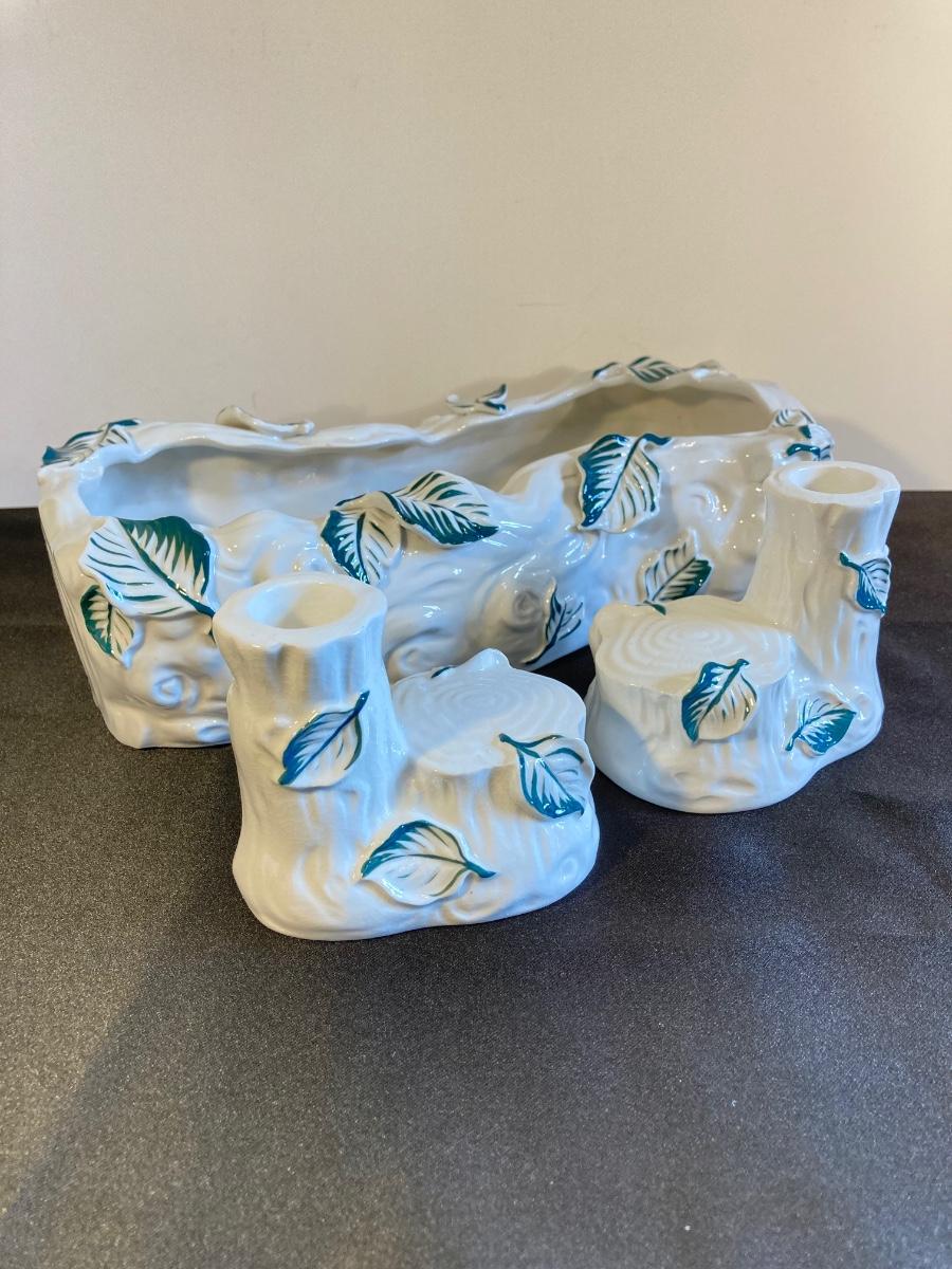 LOT 3J Vintage Kent Art Ware Art Deco Green Leaves Candle Holder and