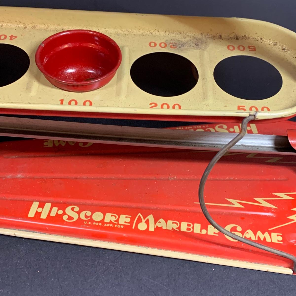 LOT 227R Vintage High Score Marble Game & Marbles in Vintage DustPuff