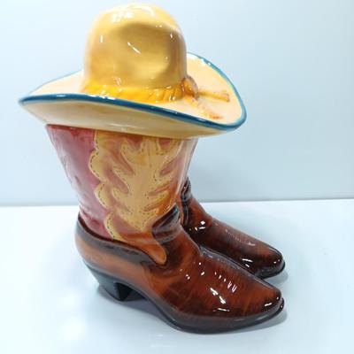 Cowboy boots and hat ceramic cookie jar