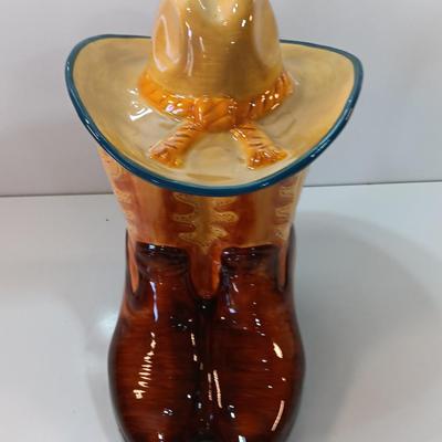 Cowboy boots and hat ceramic cookie jar