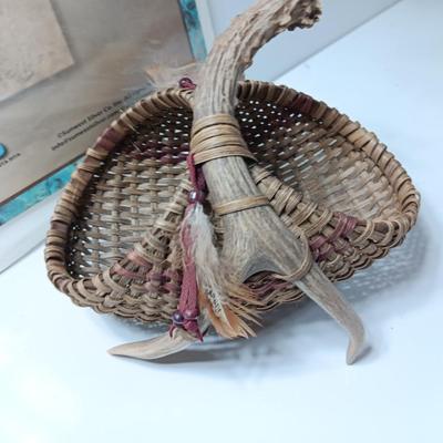 Sunset Silver Co. Turquoise display board and an adorable basket with antler