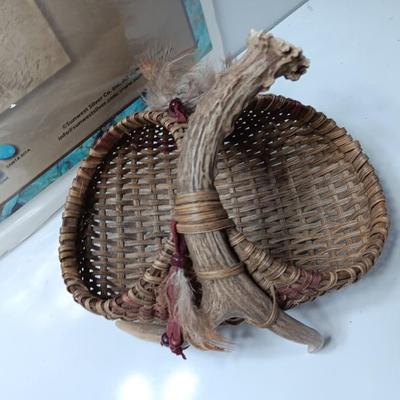 Sunset Silver Co. Turquoise display board and an adorable basket with antler