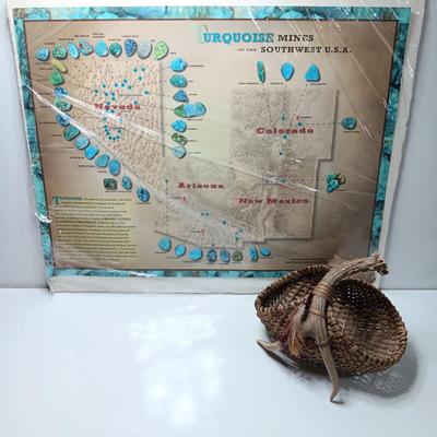 Sunset Silver Co. Turquoise display board and an adorable basket with antler