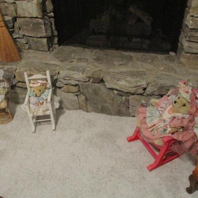 Set of Three Collectible Toy Stuffed Bears with Rocking Chairs - G
