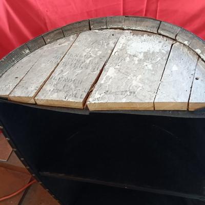 Rustic 30 Gal Standing Half Whiskey Barrel With shelf on inside