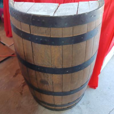 Rustic 30 Gal Standing Half Whiskey Barrel With shelf on inside