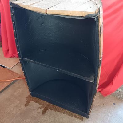 Rustic 30 Gal Standing Half Whiskey Barrel With shelf on inside