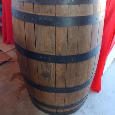 Rustic 30 Gal Standing Half Whiskey Barrel With shelf on inside