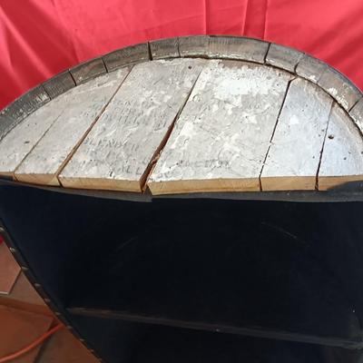 Rustic 30 Gal Standing Half Whiskey Barrel With shelf on inside