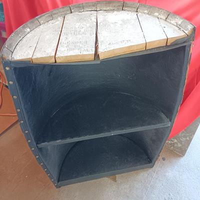 Rustic 30 Gal Standing Half Whiskey Barrel With shelf on inside