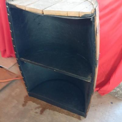 Rustic 30 Gal Standing Half Whiskey Barrel With shelf on inside